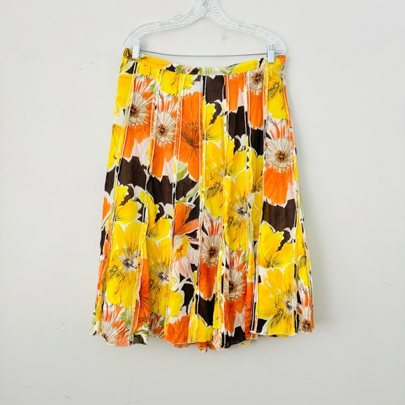 Coldwater Creek Skirt Petite Large Yellow Orange Floral Sheer Midi A Line Boho L - Picture 1 of 9